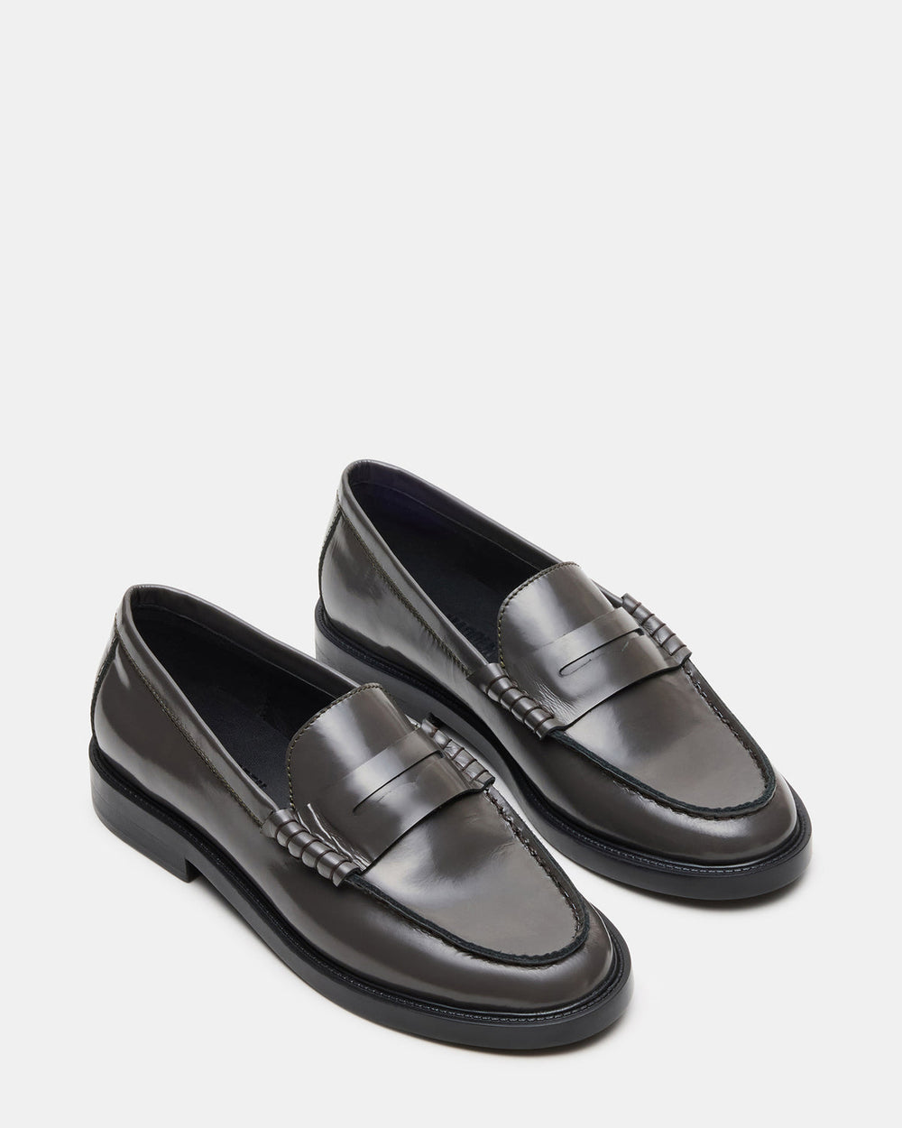 MADISON Grey Leather Women's Penny Loafer | Steve Madden outlet