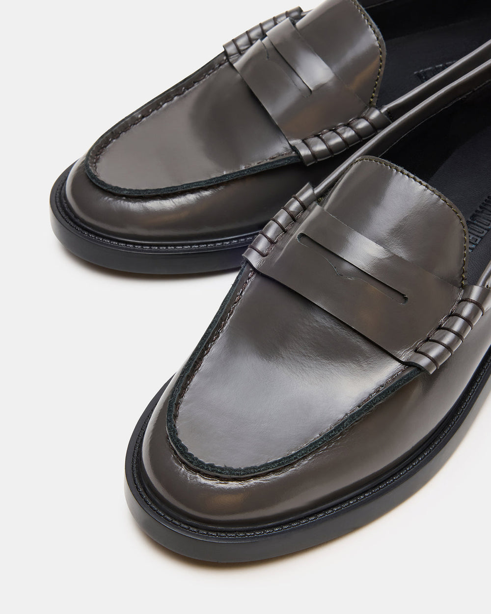 MADISON Grey Leather Women's Penny Loafer | Steve Madden outlet