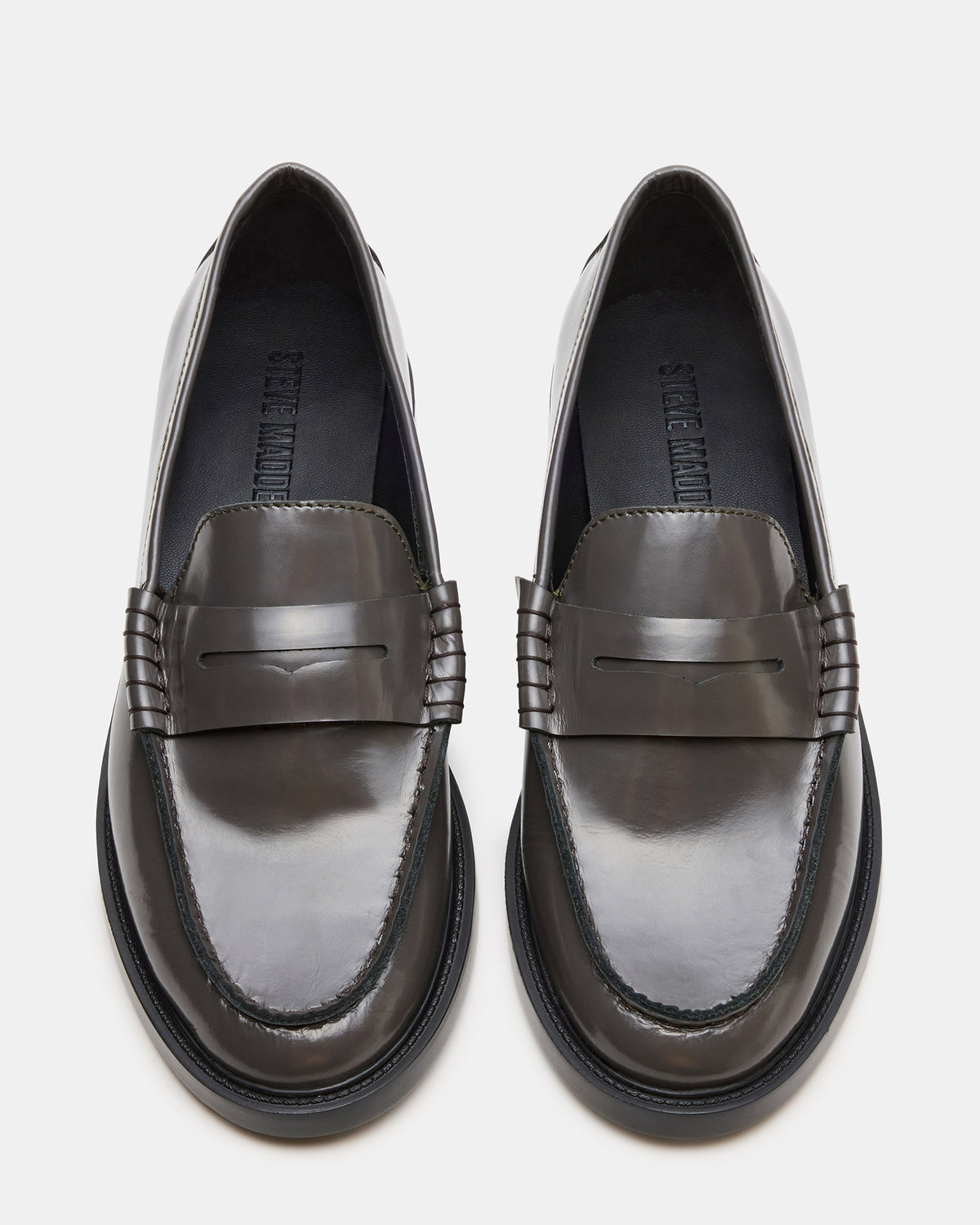 MADISON Grey Leather Women's Penny Loafer | Steve Madden outlet