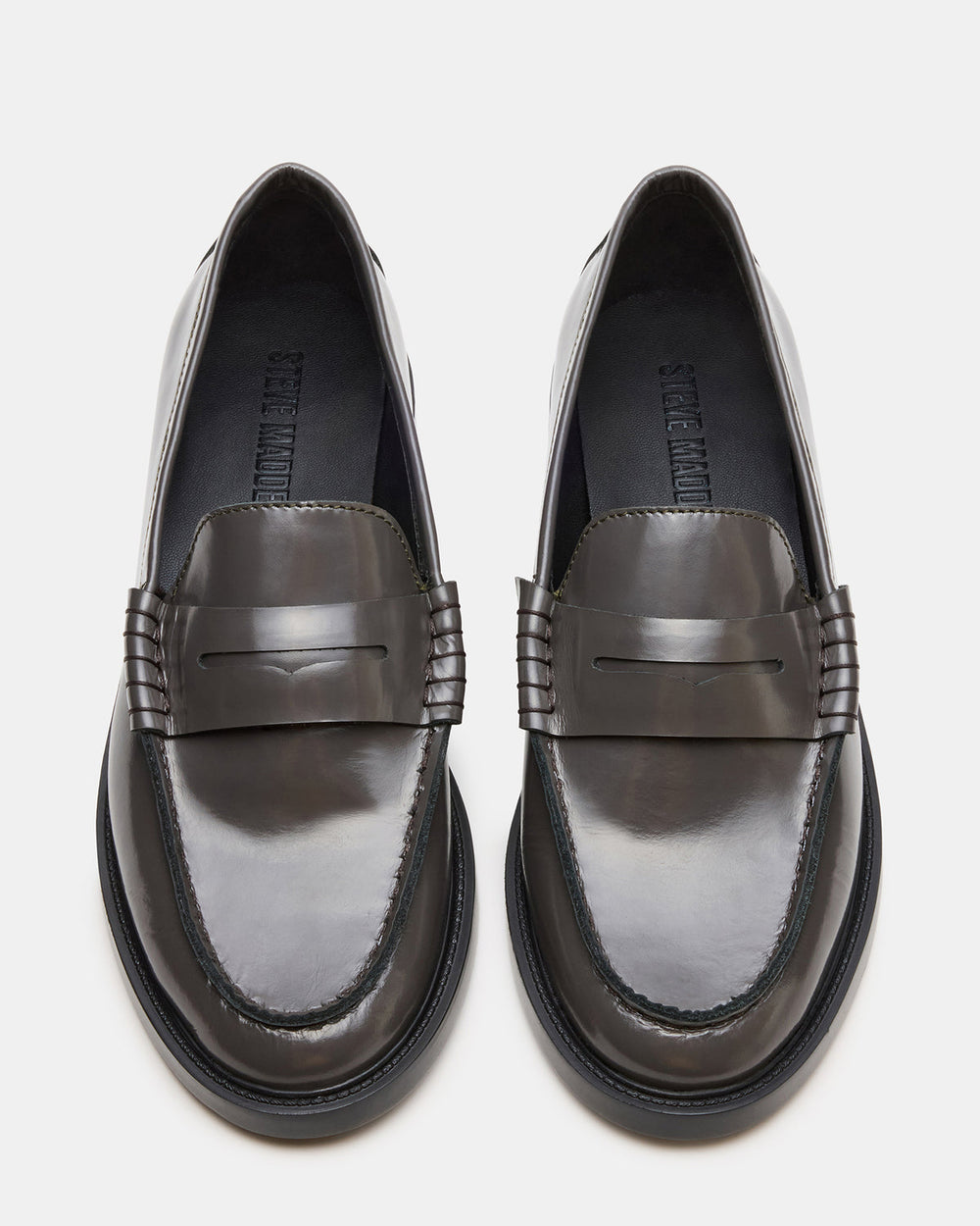 MADISON Grey Leather Women's Penny Loafer | Steve Madden outlet