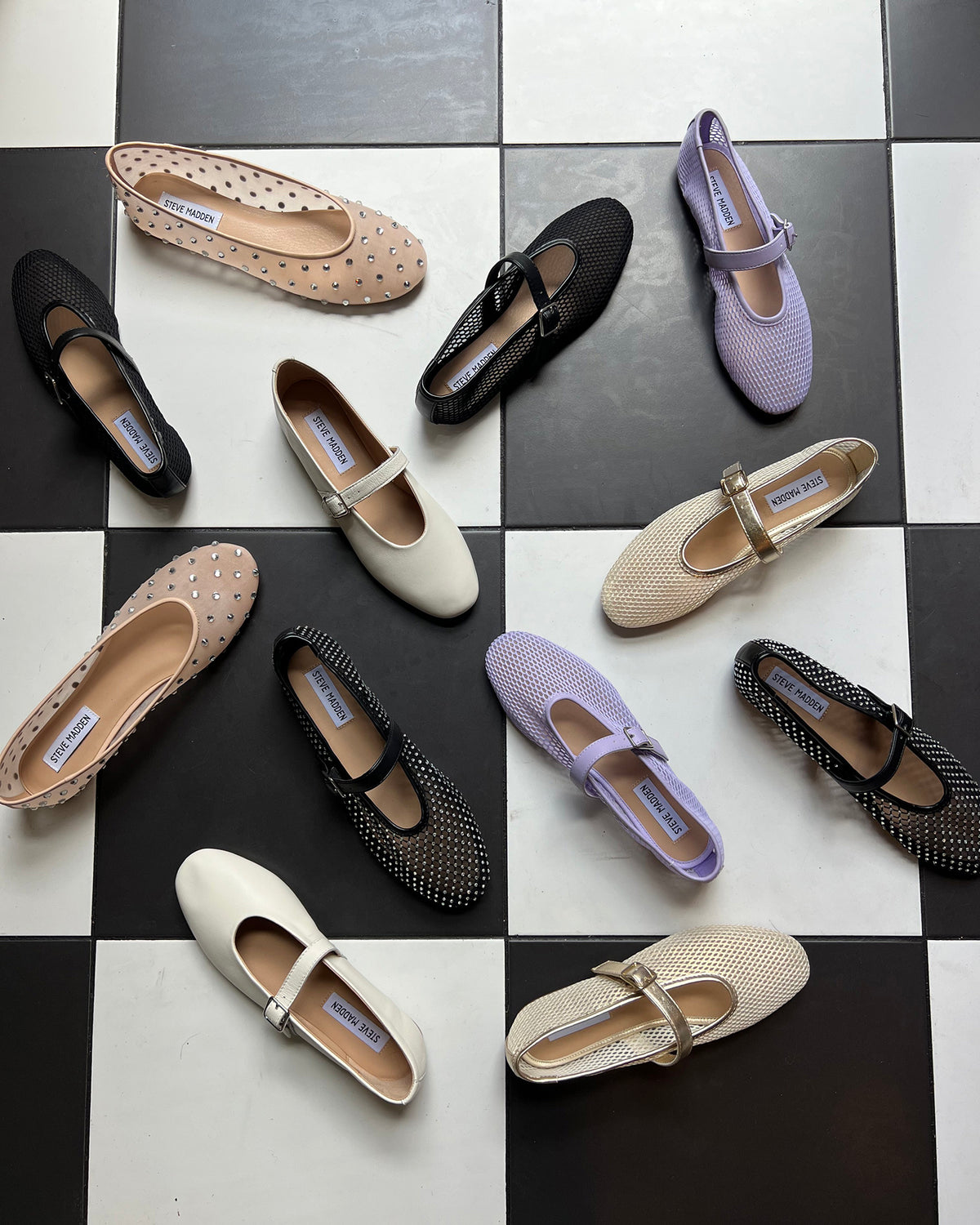 DREAMING Black Mesh Rhinestone Mary Jane | Women's Flats | Steve Madden near me