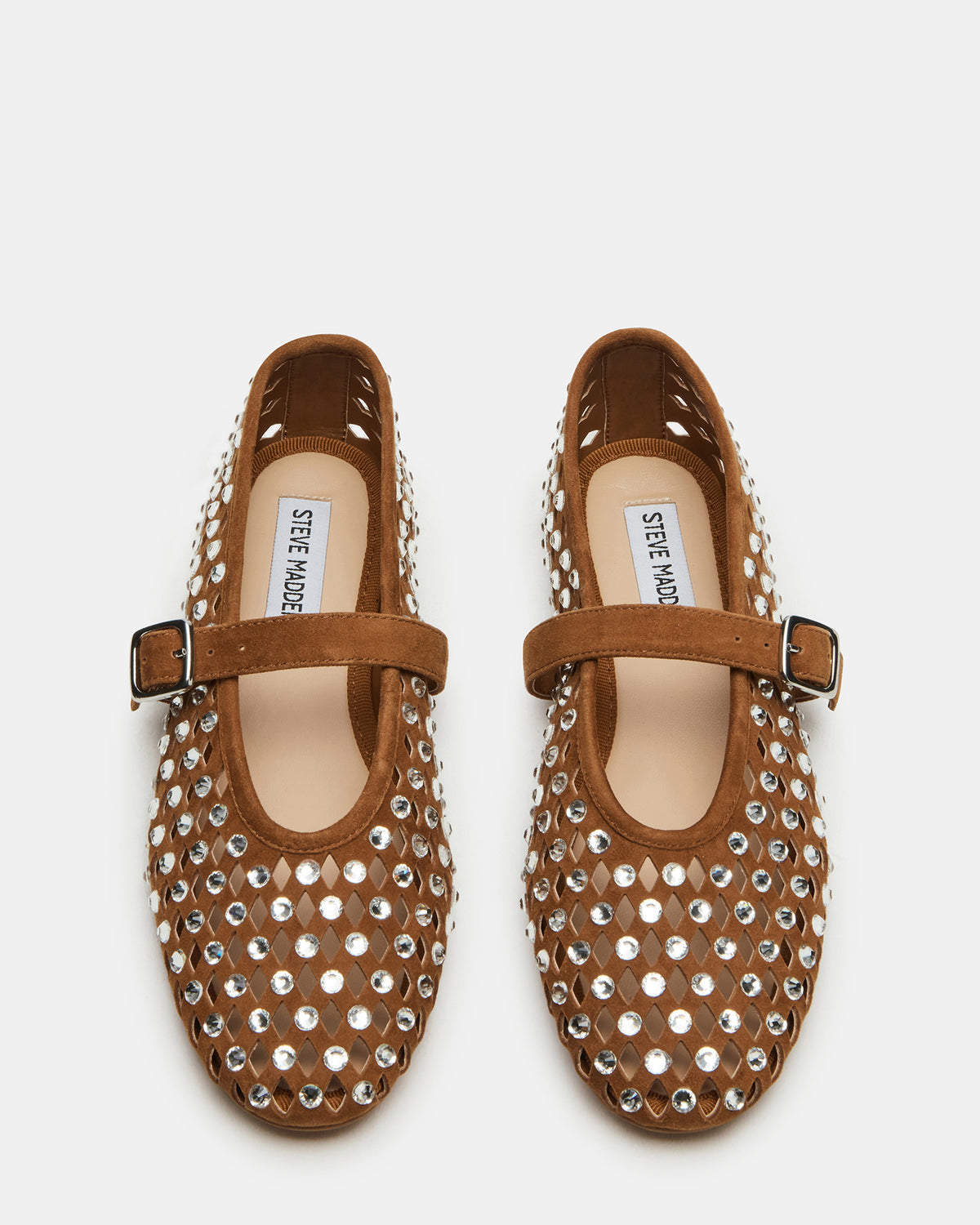 DREAMING Chestnut Suede Rhinestones Women's Mary Jane Flats | Steve Madden outlet