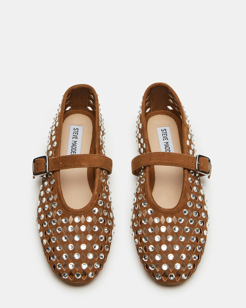DREAMING Chestnut Suede Rhinestones Women's Mary Jane Flats | Steve Madden outlet