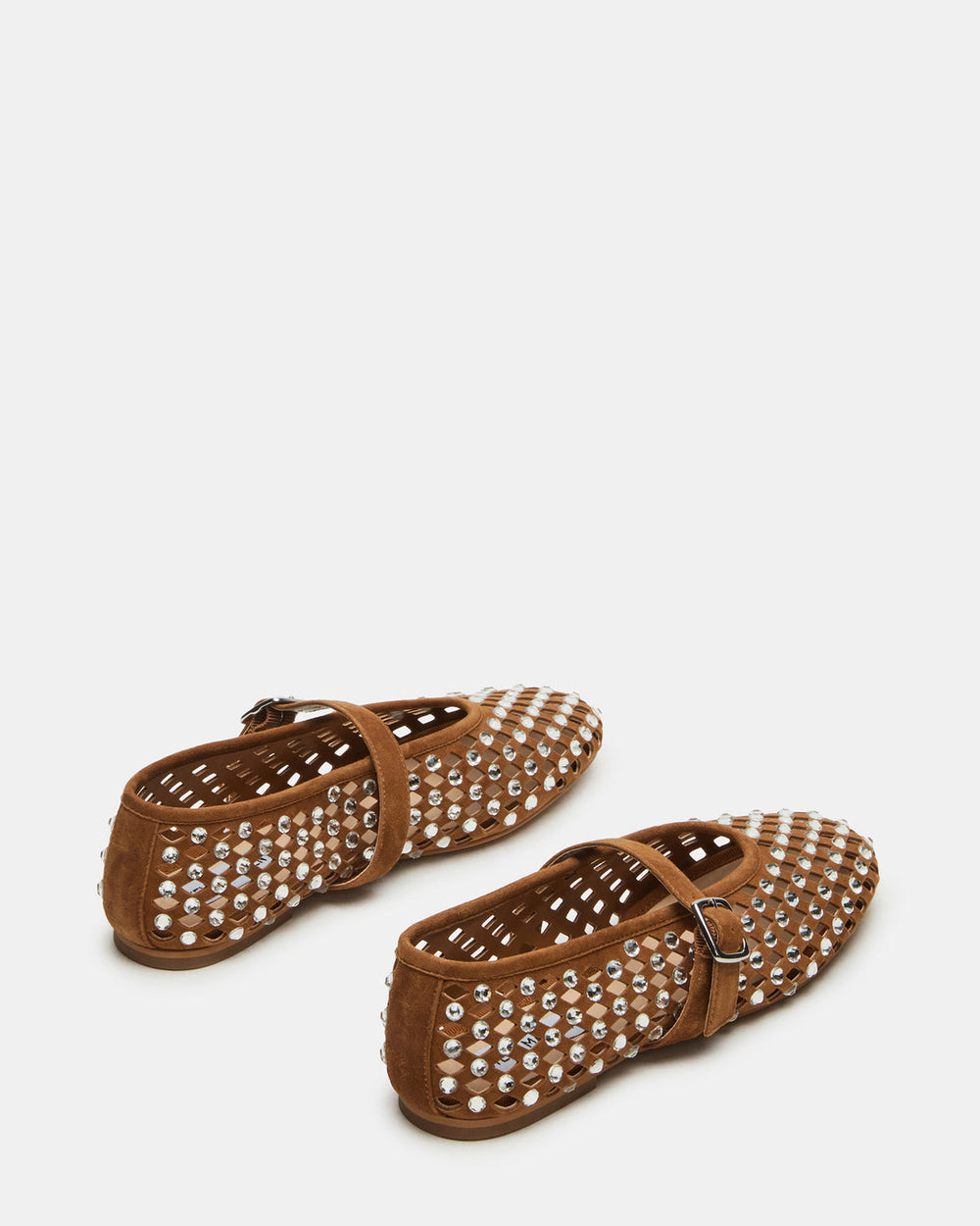 DREAMING Chestnut Suede Rhinestones Women's Mary Jane Flats | Steve Madden outlet