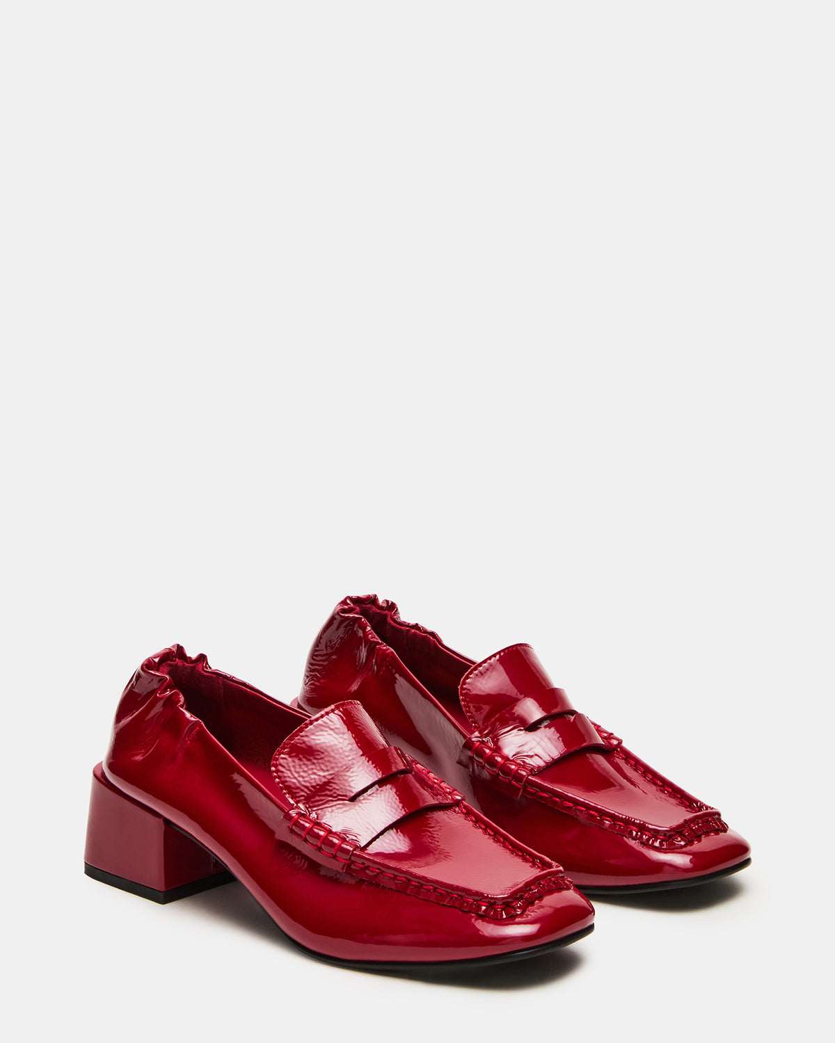 ESTEE Red Crinkle Patent Square-Toe Heeled Women's Loafer | Steve Madden Sale