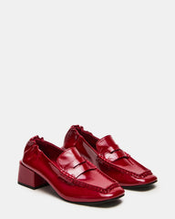 ESTEE Red Crinkle Patent Square-Toe Heeled Women's Loafer | Steve Madden Sale