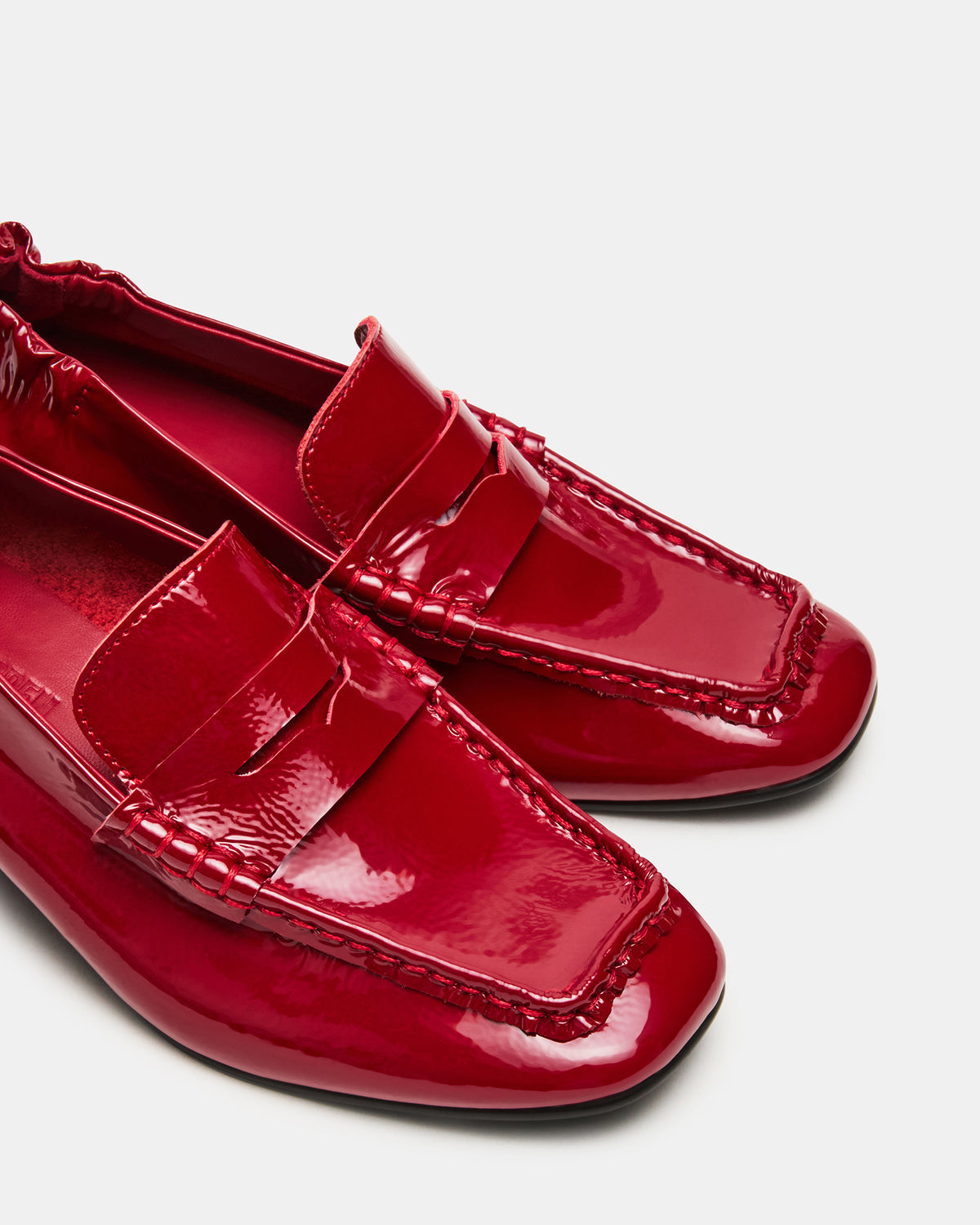 ESTEE Red Crinkle Patent Square-Toe Heeled Women's Loafer | Steve Madden Sale
