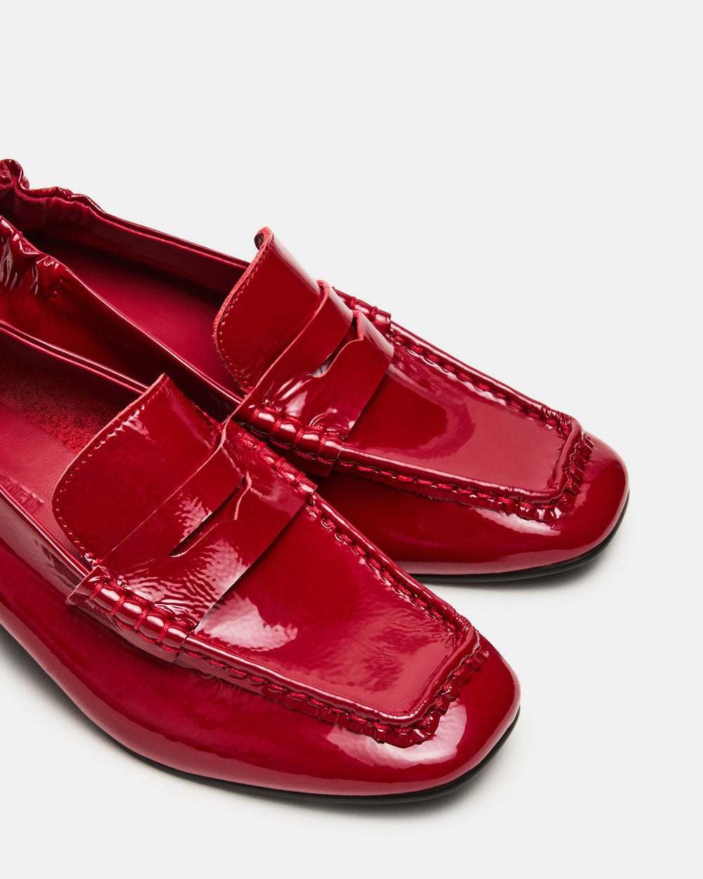 ESTEE Red Crinkle Patent Square-Toe Heeled Women's Loafer | Steve Madden Sale