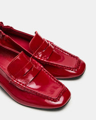 ESTEE Red Crinkle Patent Square-Toe Heeled Women's Loafer | Steve Madden Sale