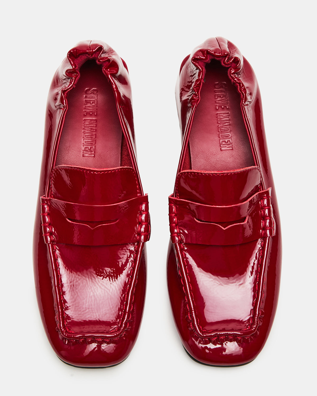 ESTEE Red Crinkle Patent Square-Toe Heeled Women's Loafer | Steve Madden Sale
