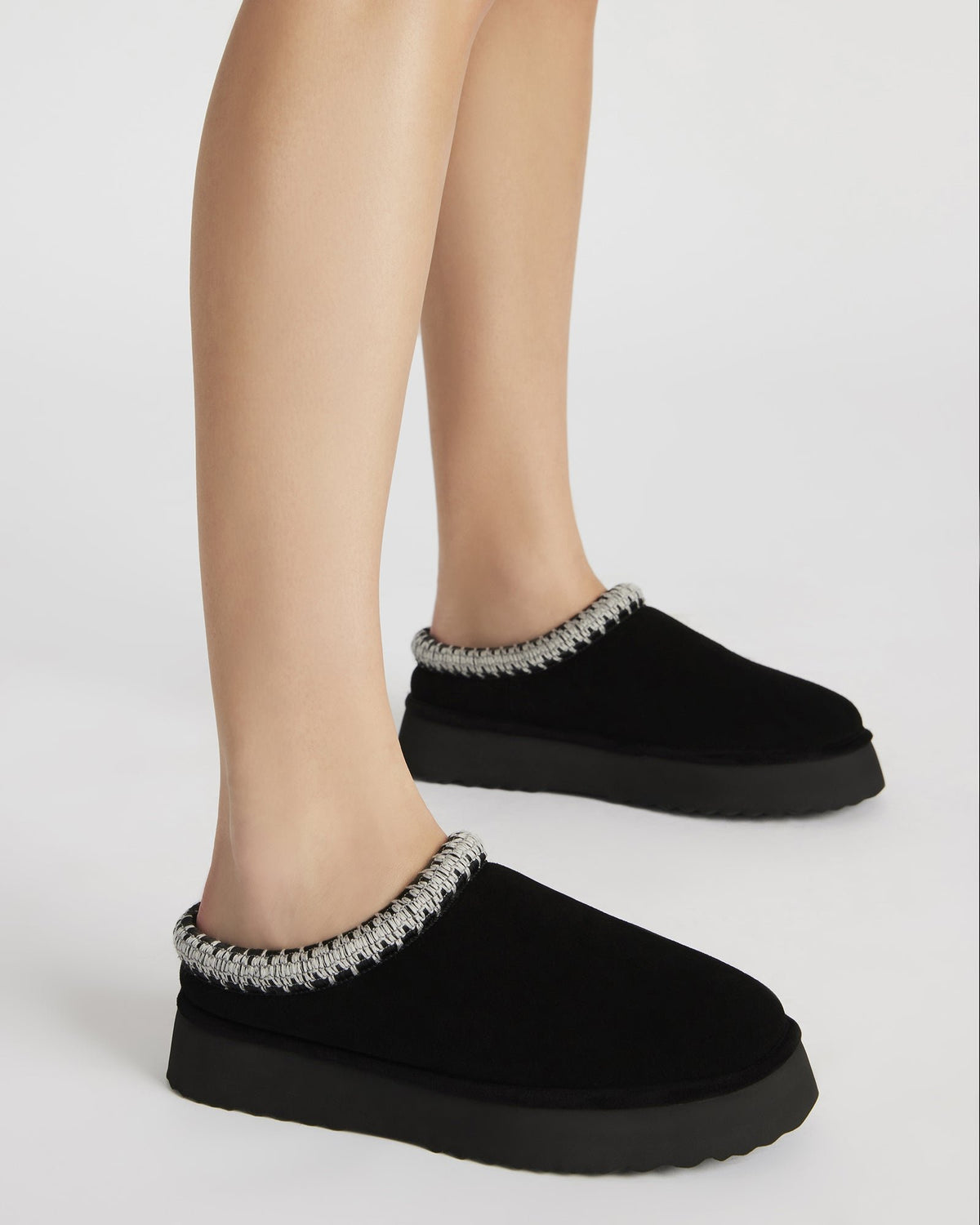SELENA Black Suede Women's Natural Slip-On Mule Flat | Steve Madden US