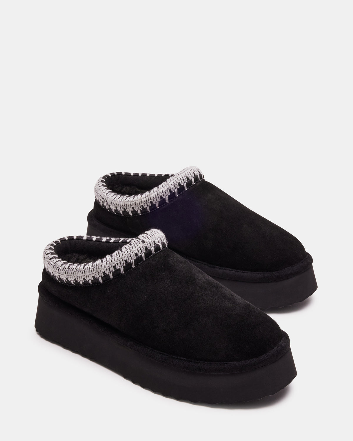 SELENA Black Suede Women's Natural Slip-On Mule Flat | Steve Madden US