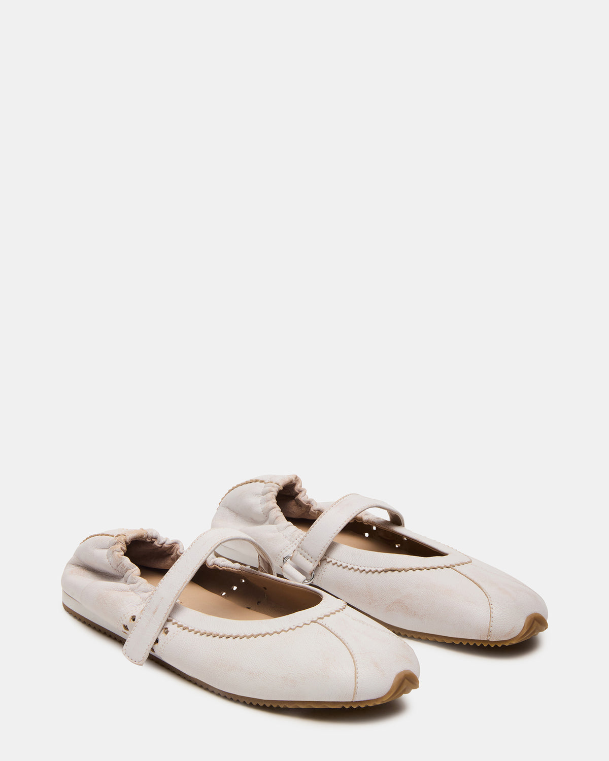 ANAYA White Distressed Mary Jane Ballet Women's Flat | Steve Madden outlet