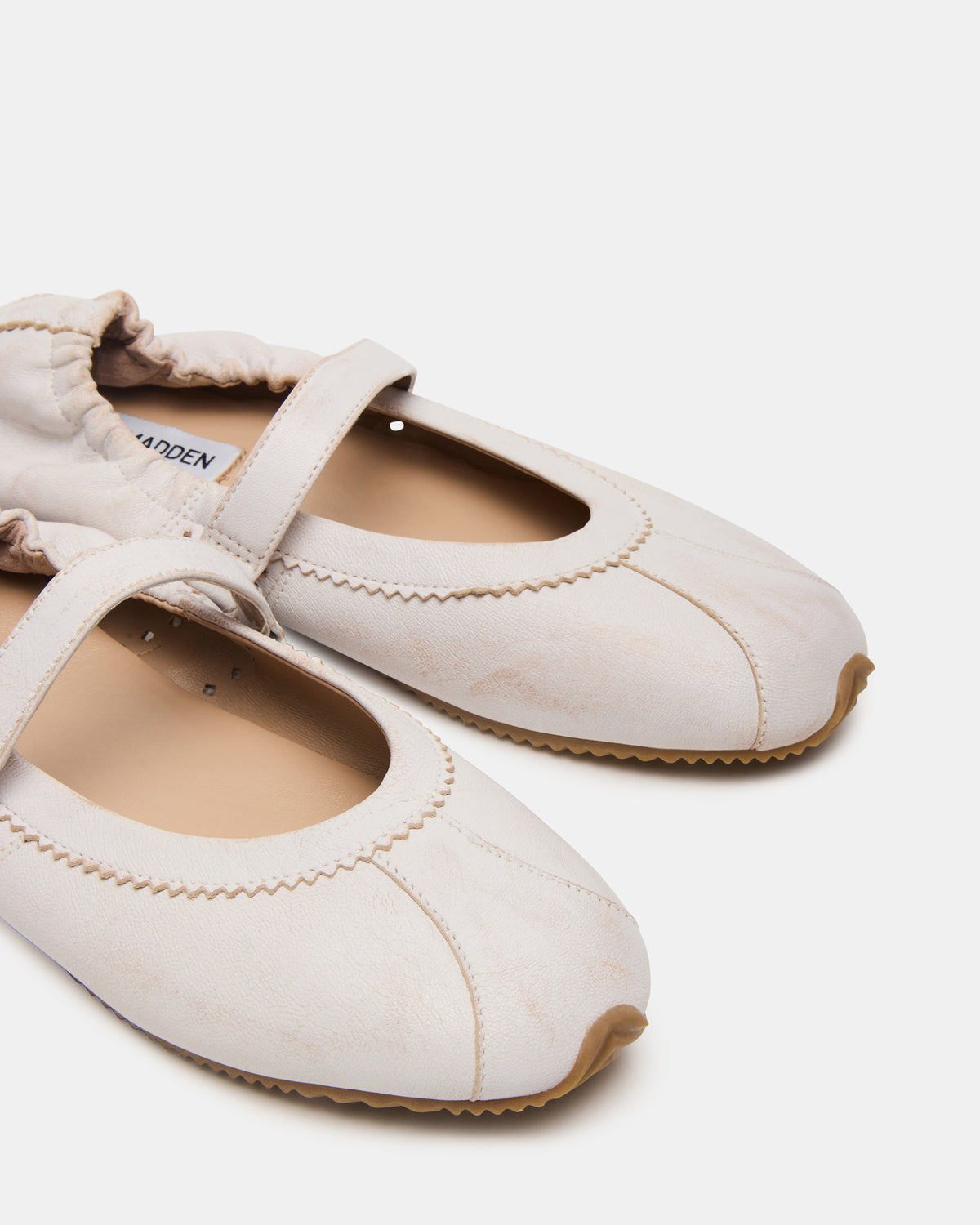 ANAYA White Distressed Mary Jane Ballet Women's Flat | Steve Madden outlet