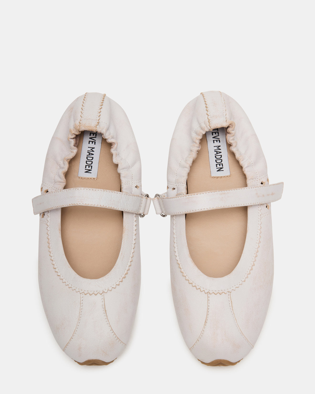 ANAYA White Distressed Mary Jane Ballet Women's Flat | Steve Madden outlet