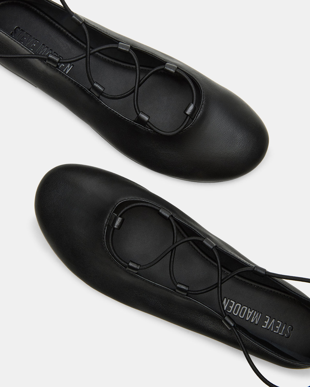 BOMBSHELL Black Leather Ballet Women's Flat | Steve Madden US