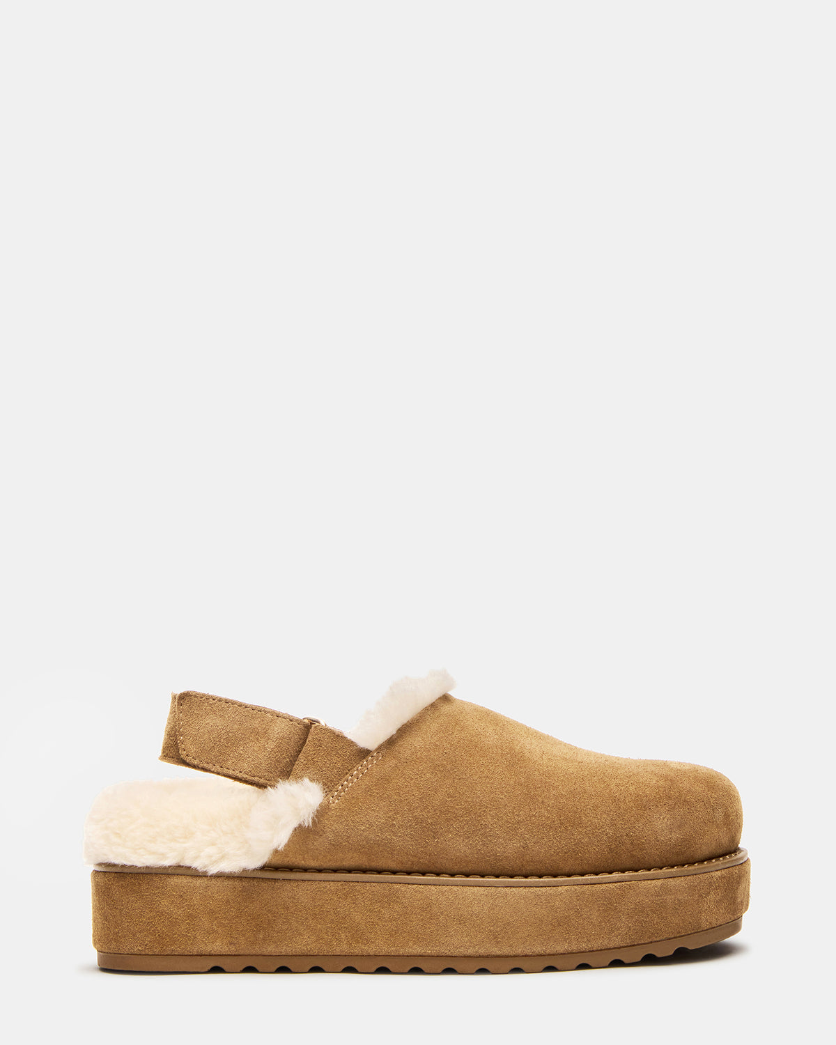MELLOW Faux Fur Cognac Suede Women's Slingback Platform Clog | Steve Madden for Sale