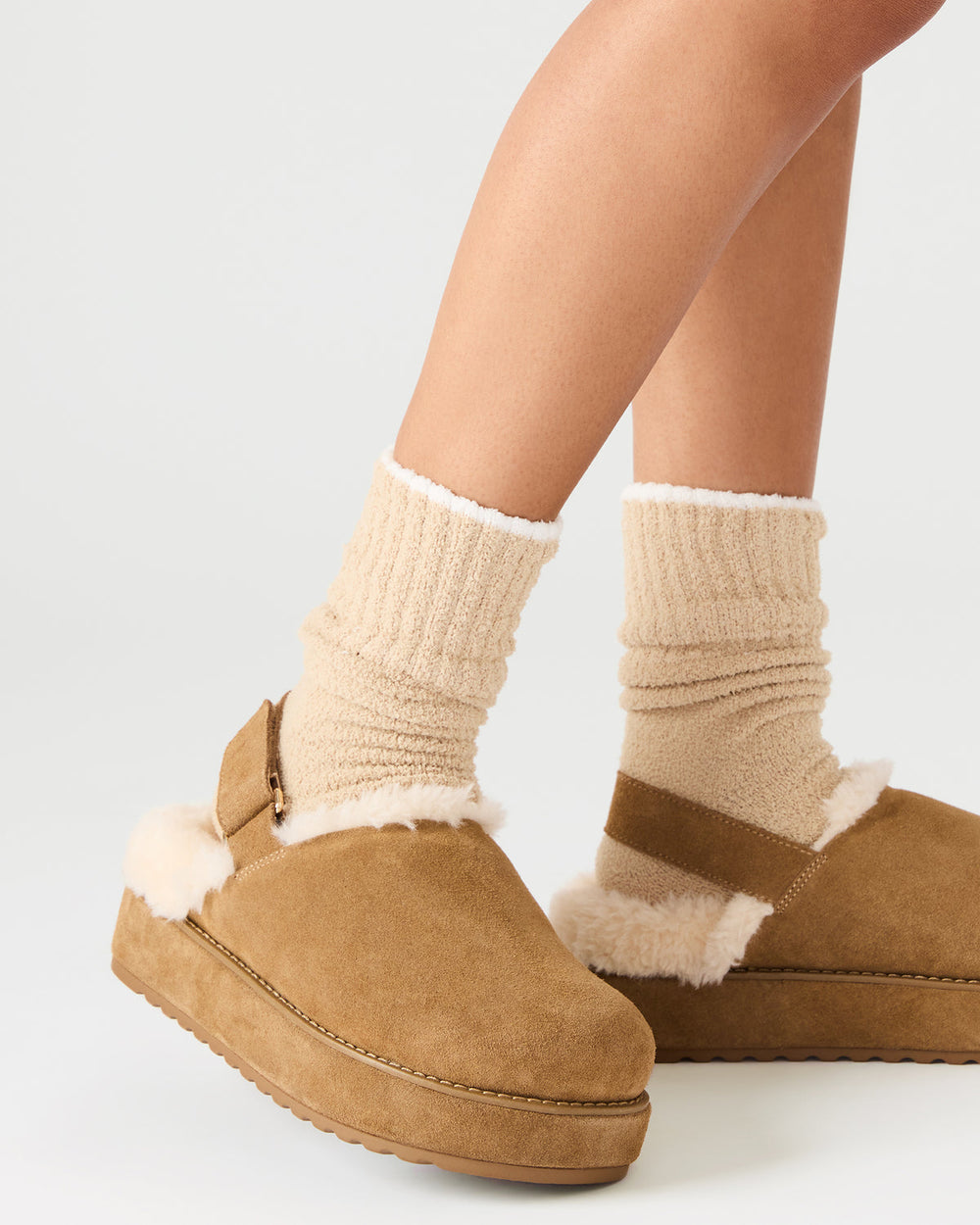 MELLOW Faux Fur Cognac Suede Women's Slingback Platform Clog | Steve Madden for Sale