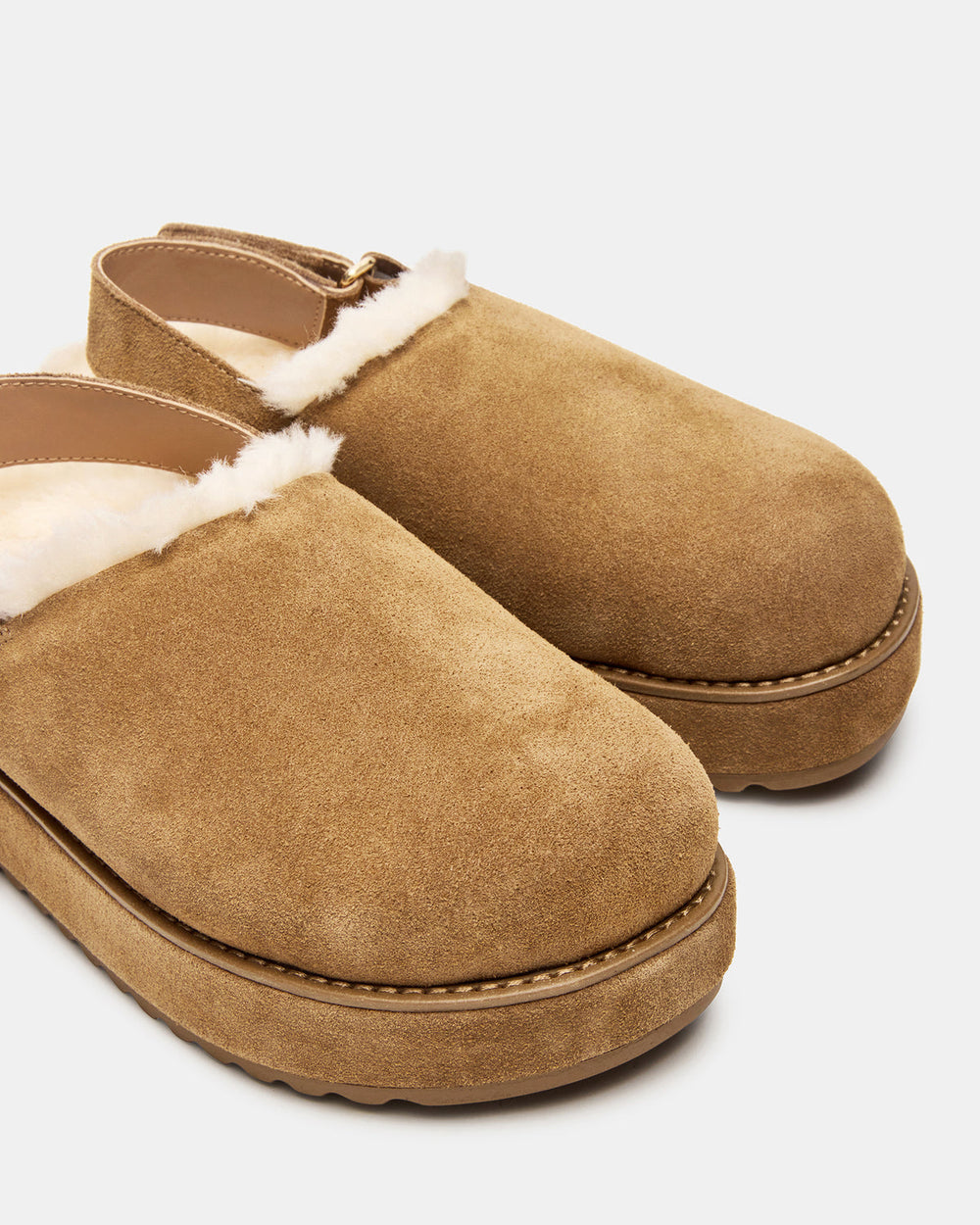 MELLOW Faux Fur Cognac Suede Women's Slingback Platform Clog | Steve Madden for Sale