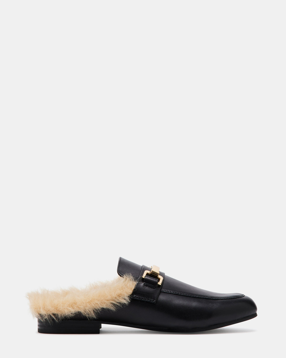 KHLOE Black Leather Women's Faux Fur Mule | Steve Madden on Sale