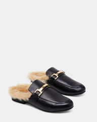 KHLOE Black Leather Women's Faux Fur Mule | Steve Madden on Sale