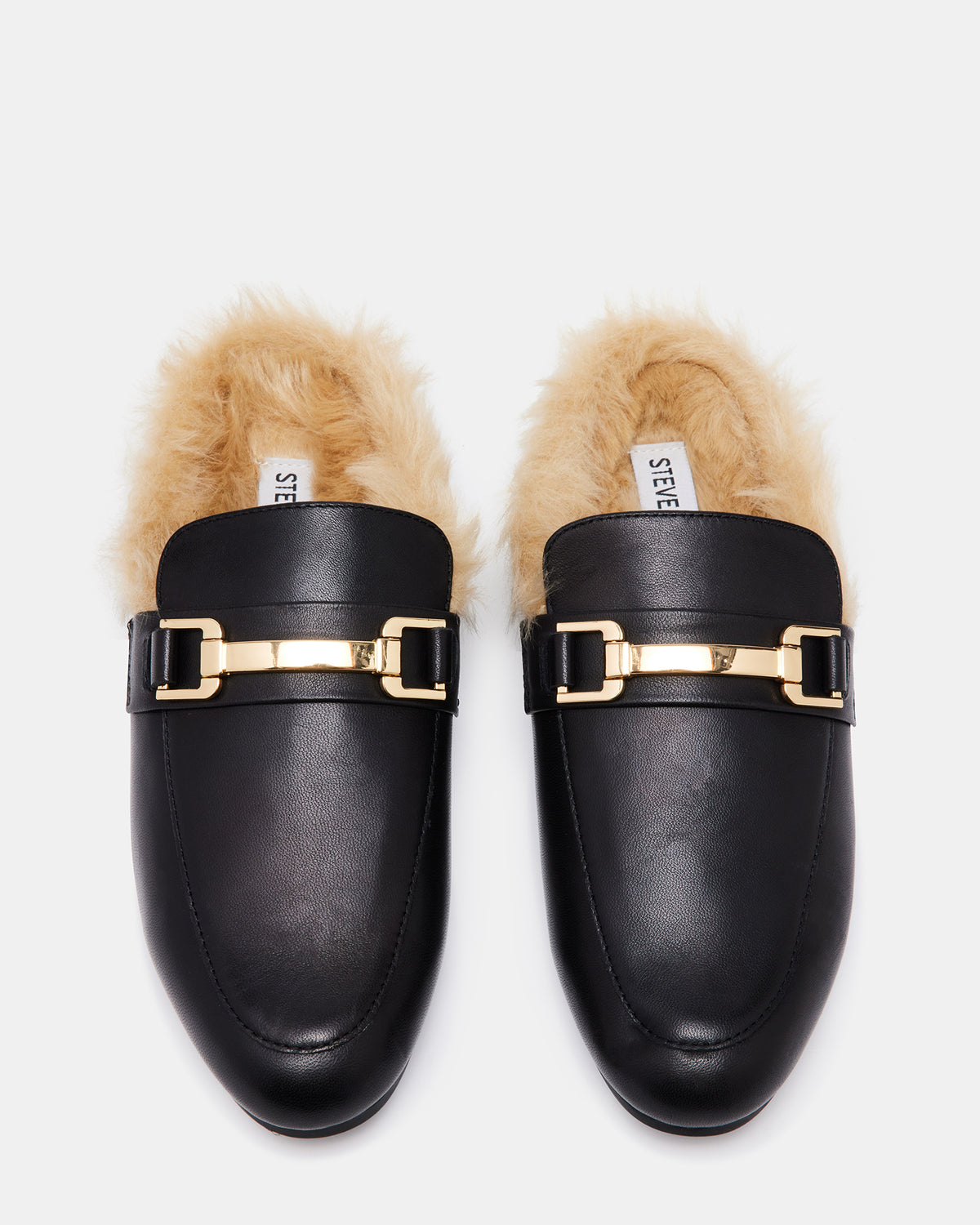 KHLOE Black Leather Women's Faux Fur Mule | Steve Madden on Sale