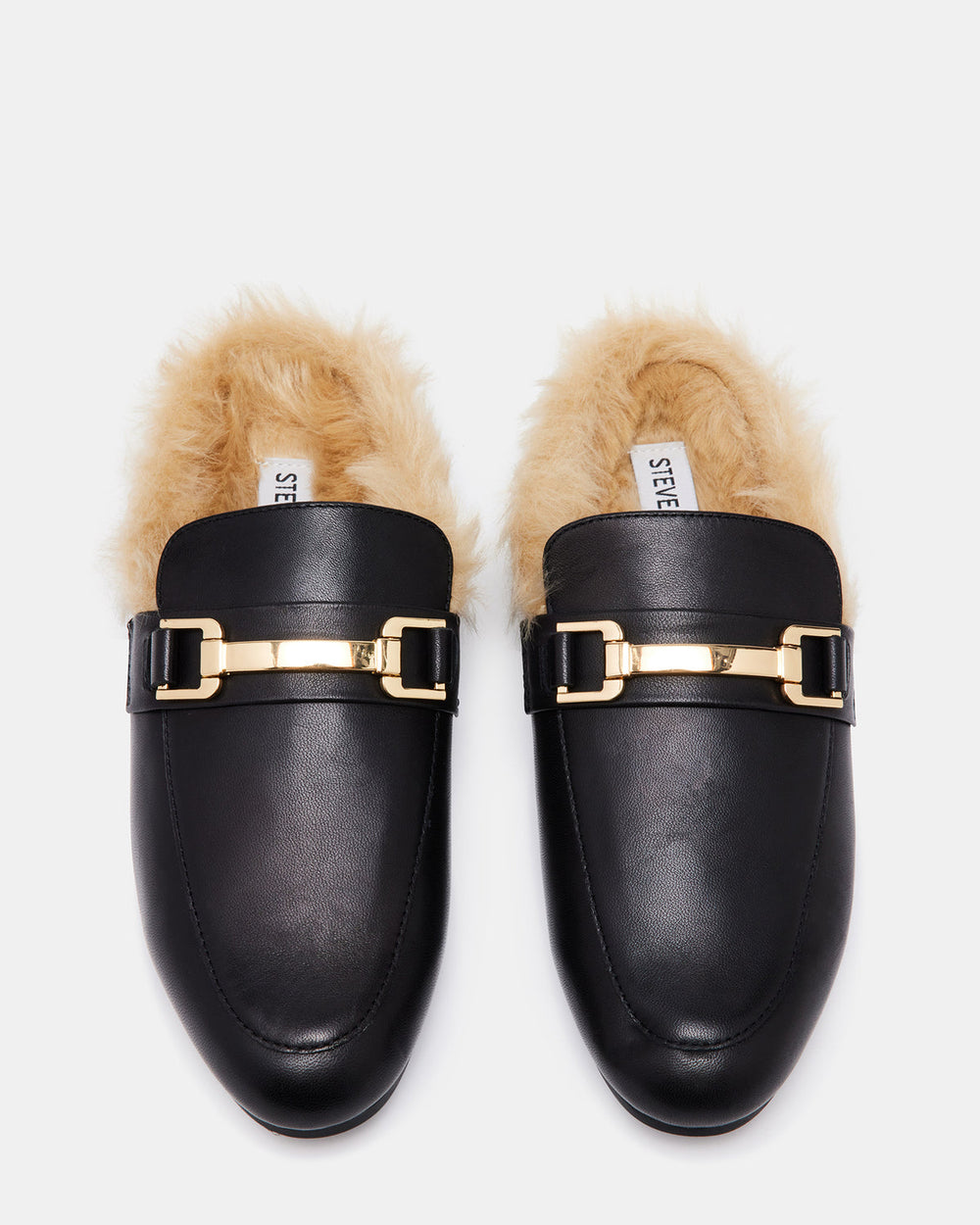 KHLOE Black Leather Women's Faux Fur Mule | Steve Madden on Sale