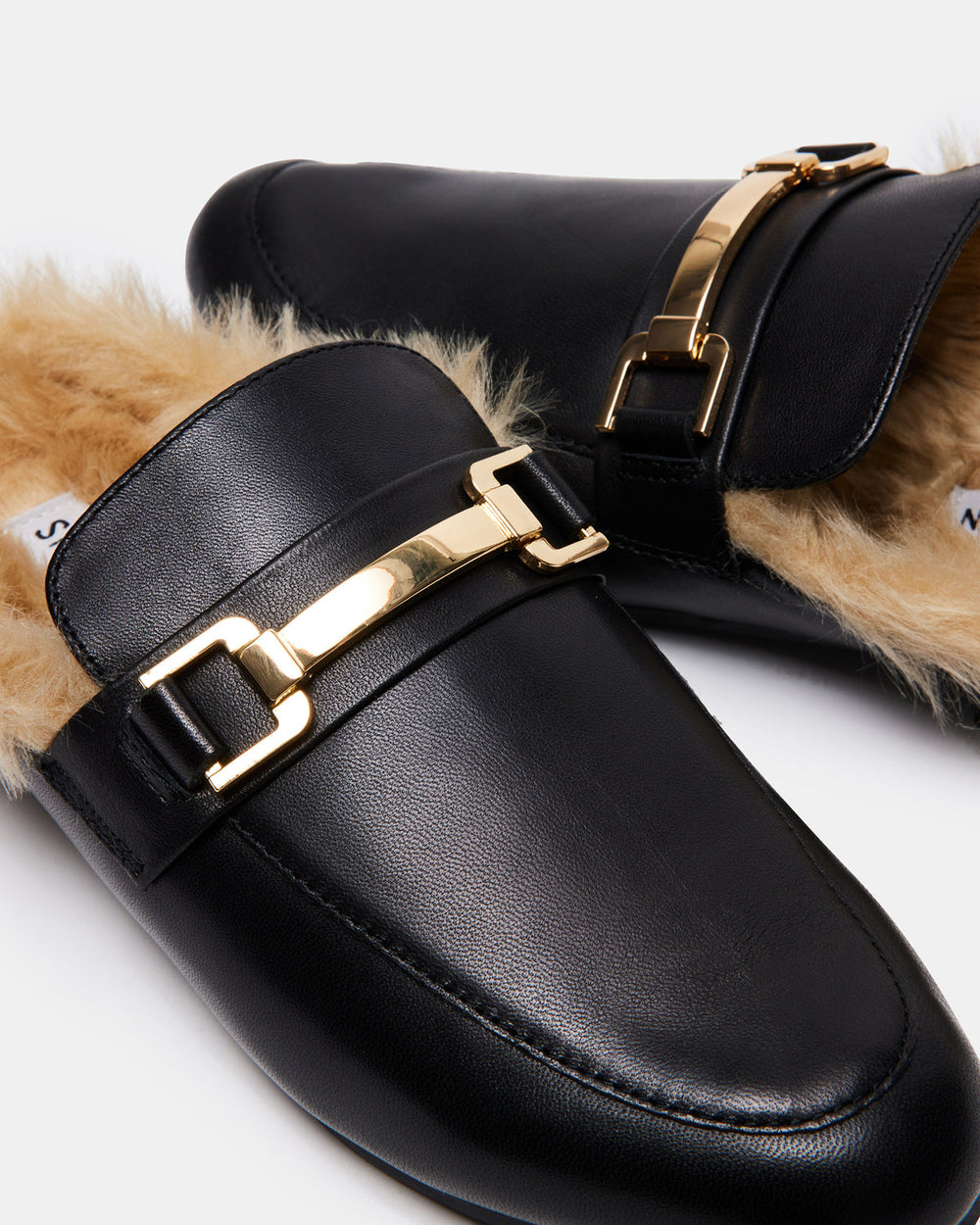 KHLOE Black Leather Women's Faux Fur Mule | Steve Madden on Sale