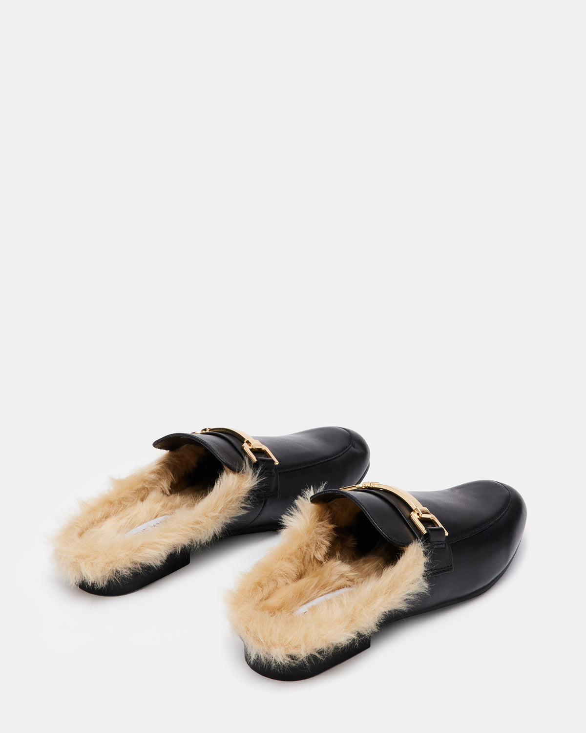 KHLOE Black Leather Women's Faux Fur Mule | Steve Madden on Sale