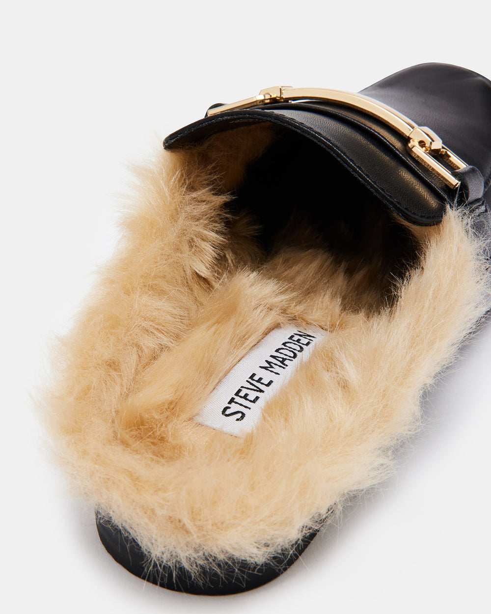 KHLOE Black Leather Women's Faux Fur Mule | Steve Madden on Sale
