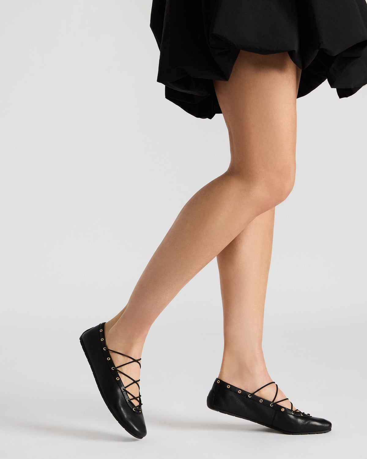 POINTE Black Leather Women's Ballet Square-Toe Flat | Steve Madden discount