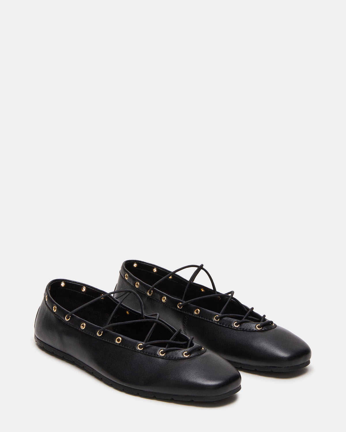 POINTE Black Leather Women's Ballet Square-Toe Flat | Steve Madden discount