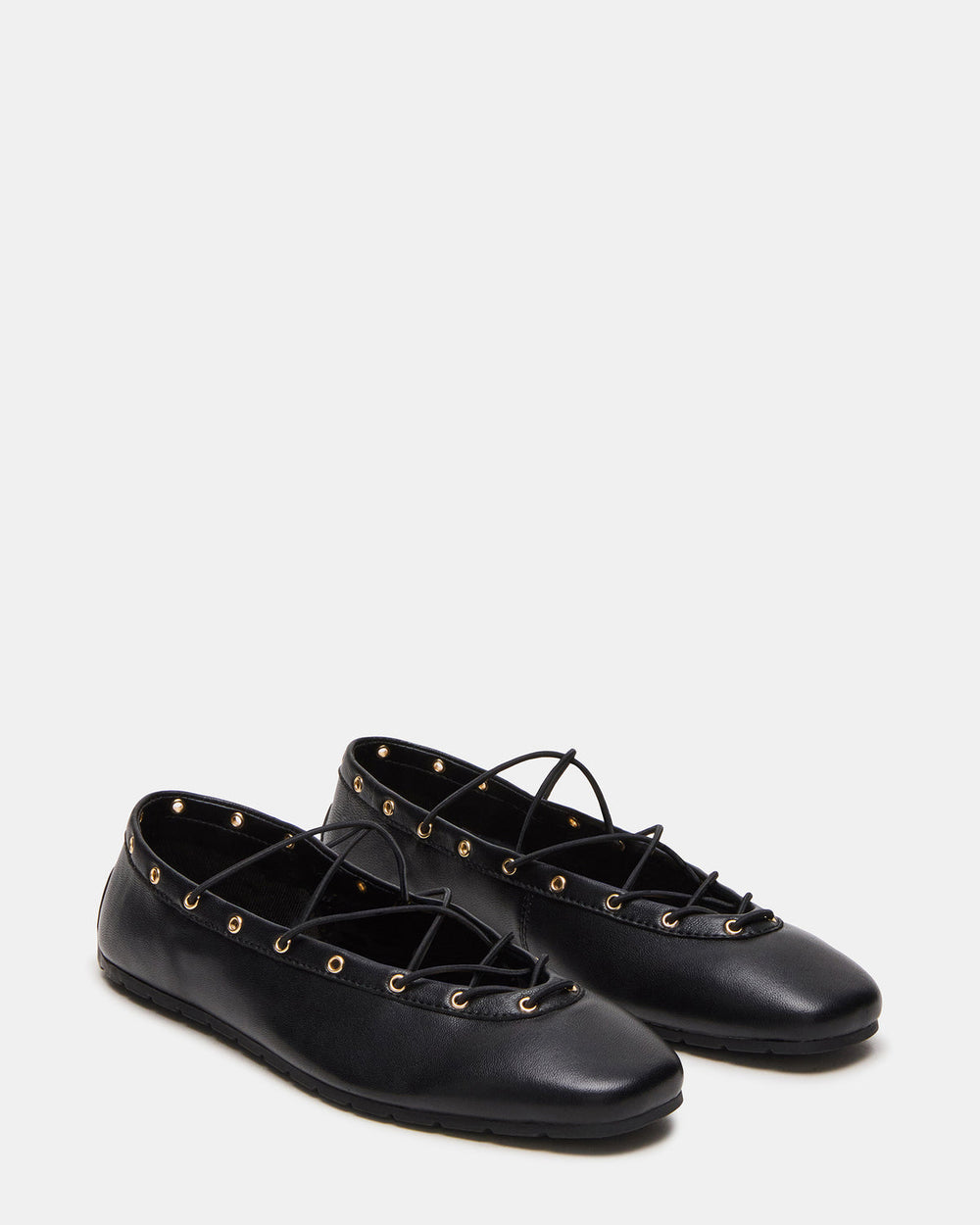 POINTE Black Leather Women's Ballet Square-Toe Flat | Steve Madden discount