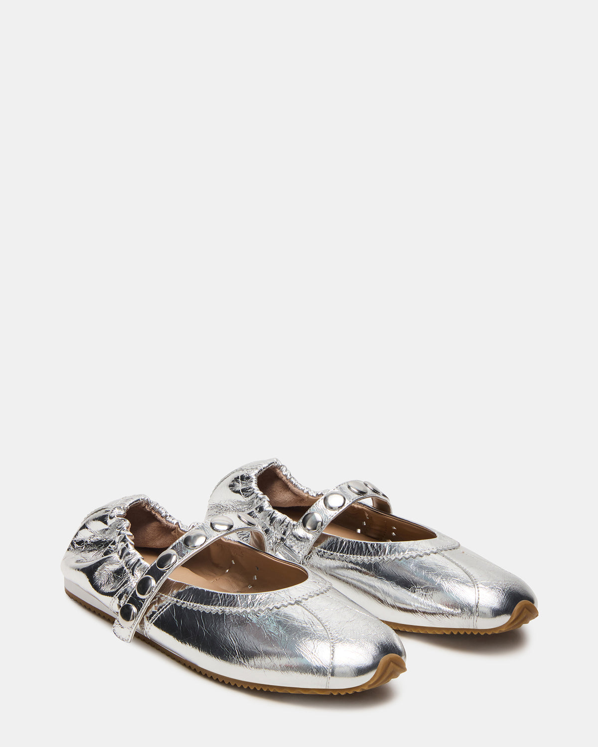 ANAYA Silver Leather Studs Mary Jane Ballet Women's Flat | Steve Madden online