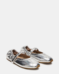 ANAYA Silver Leather Studs Mary Jane Ballet Women's Flat | Steve Madden online