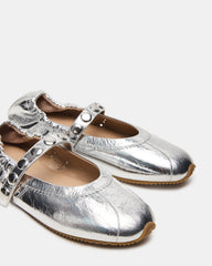 ANAYA Silver Leather Studs Mary Jane Ballet Women's Flat | Steve Madden online