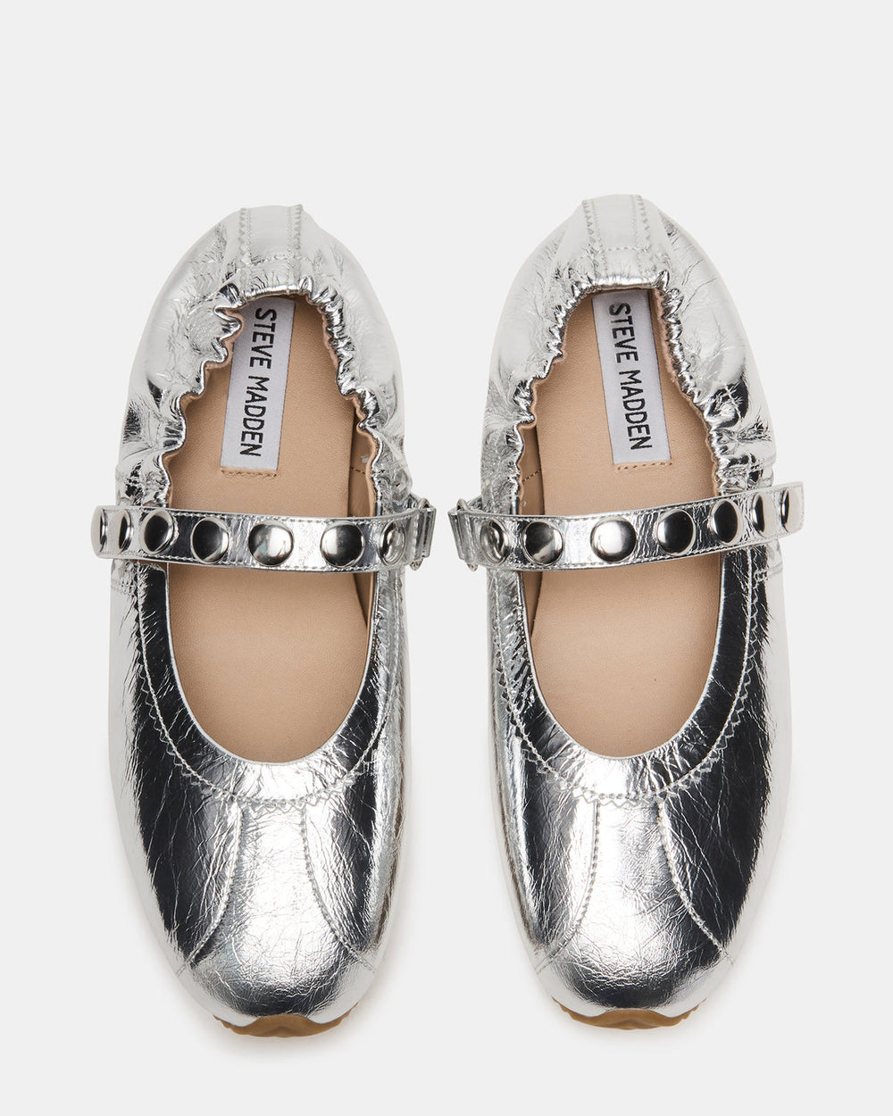 ANAYA Silver Leather Studs Mary Jane Ballet Women's Flat | Steve Madden online