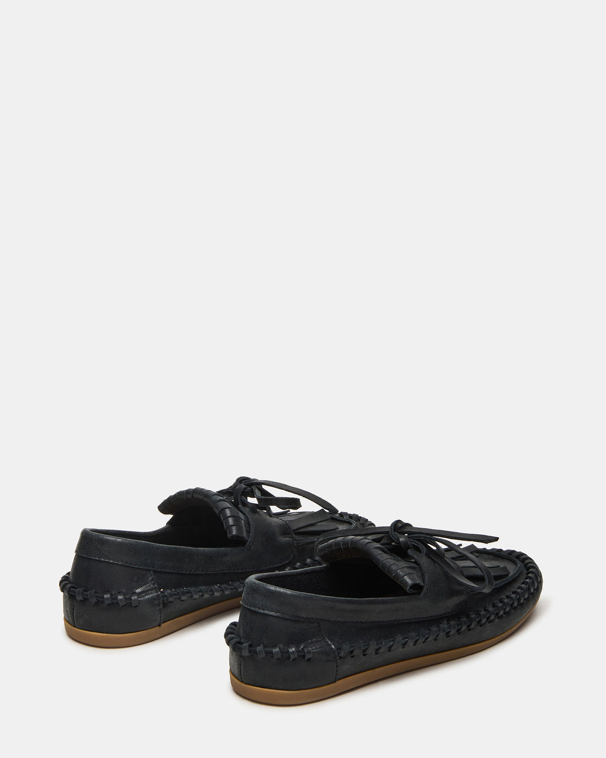 SAMUAL Black Distressed Fringe Boat Women's Loafer | Steve Madden US