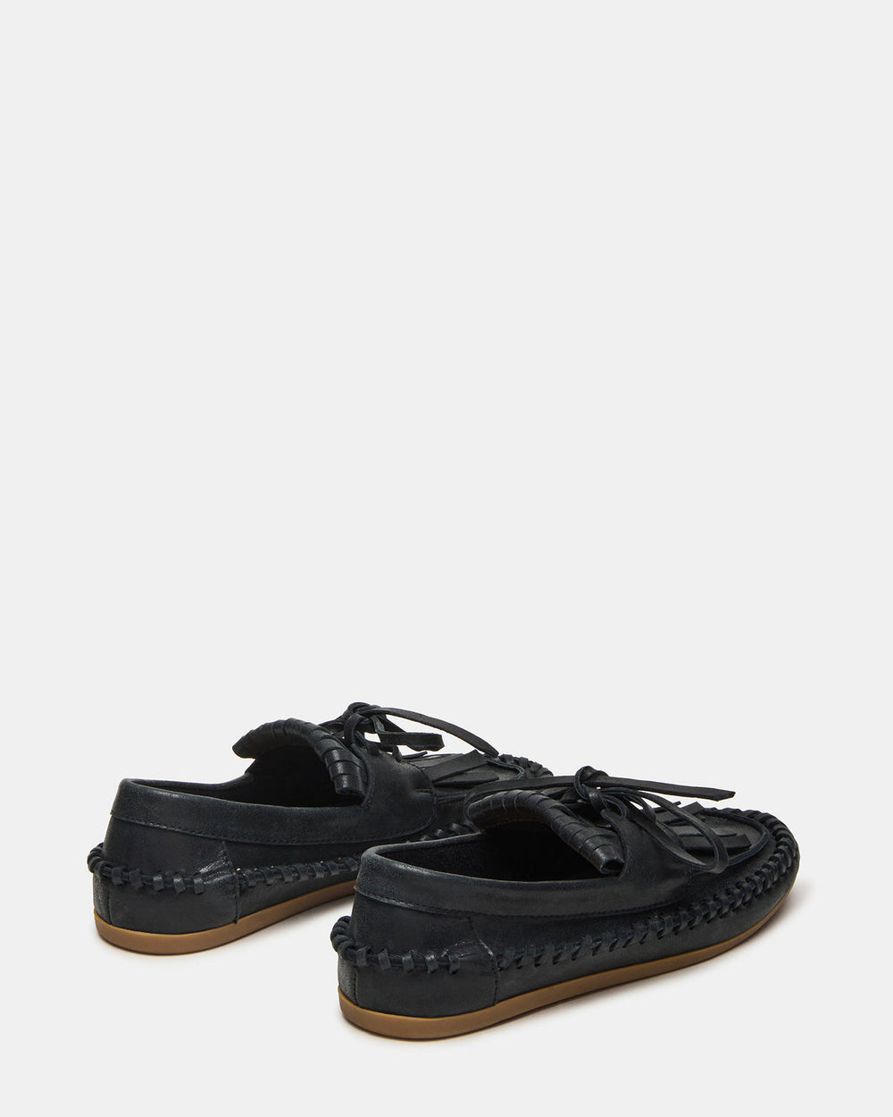 SAMUAL Black Distressed Fringe Boat Women's Loafer | Steve Madden US
