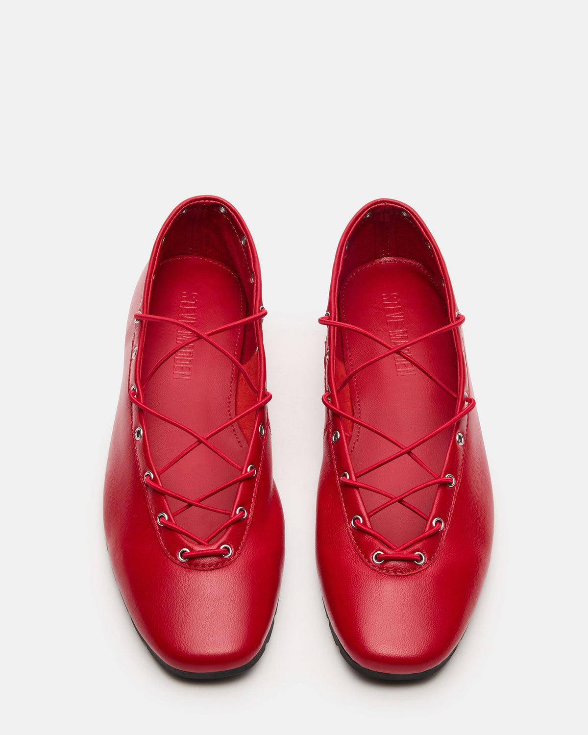 POINTE Red Leather Women's Ballet Square-Toe Flat | Steve Madden US