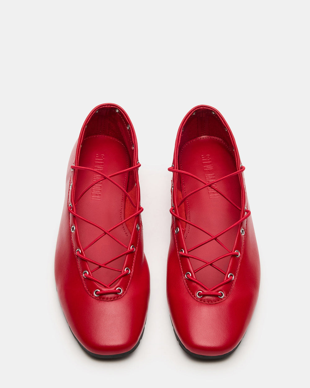 POINTE Red Leather Women's Ballet Square-Toe Flat | Steve Madden US