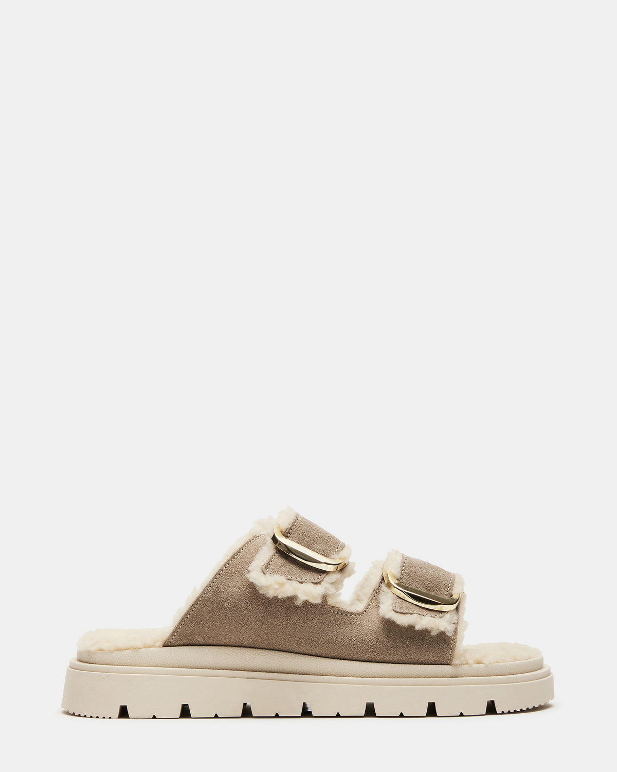 SNUGGLE Sand Suede Faux Fur Slide | Women's Flats | Steve Madden online