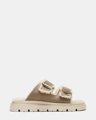 SNUGGLE Sand Suede Faux Fur Slide | Women's Flats | Steve Madden online