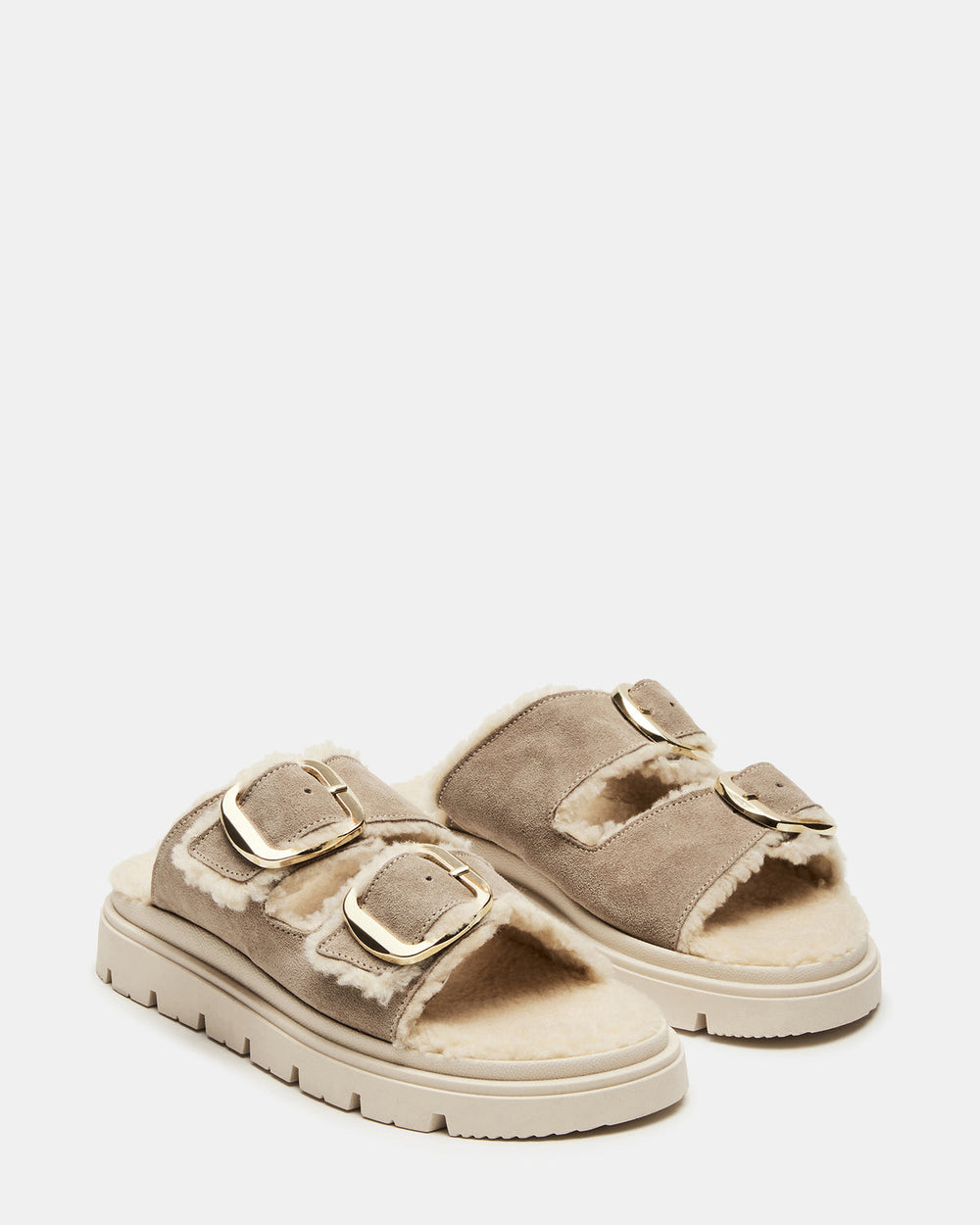 SNUGGLE Sand Suede Faux Fur Slide | Women's Flats | Steve Madden online
