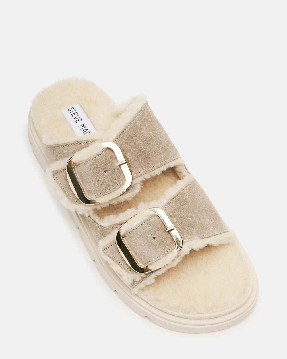 SNUGGLE Sand Suede Faux Fur Slide | Women's Flats | Steve Madden online