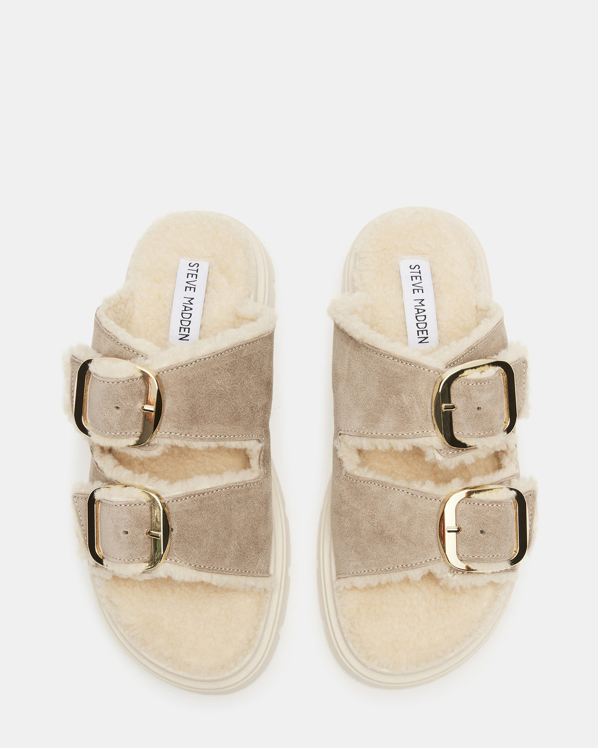 SNUGGLE Sand Suede Faux Fur Slide | Women's Flats | Steve Madden online