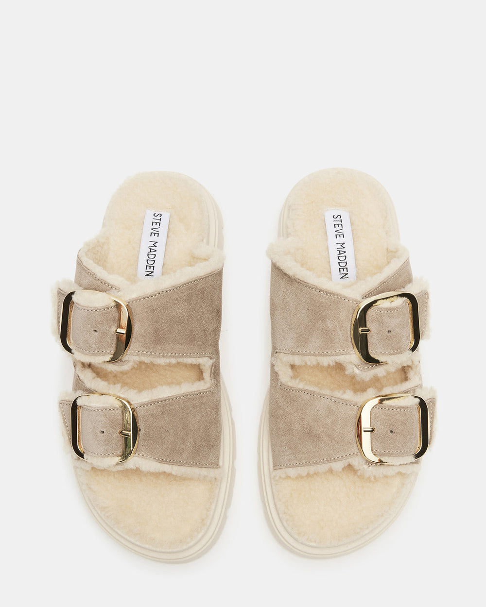 SNUGGLE Sand Suede Faux Fur Slide | Women's Flats | Steve Madden online