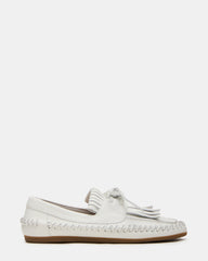 SAMUAL White Leather Fringe Boat Women's Loafer | Steve Madden US