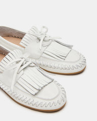SAMUAL White Leather Fringe Boat Women's Loafer | Steve Madden US