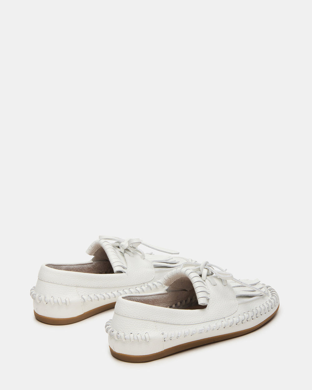 SAMUAL White Leather Fringe Boat Women's Loafer | Steve Madden US